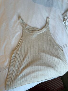 Mora Ribbed Knit Halter Tank Top - Cream